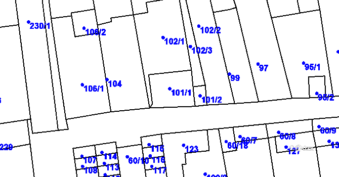 Parcela st. 101/1 v KÚ Unkovice, Katastrální mapa