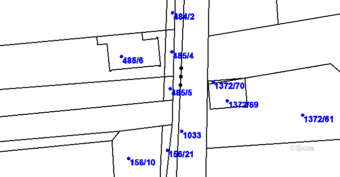 Parcela st. 485/5 v KÚ Unkovice, Katastrální mapa