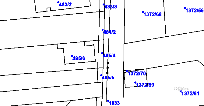 Parcela st. 485/4 v KÚ Unkovice, Katastrální mapa