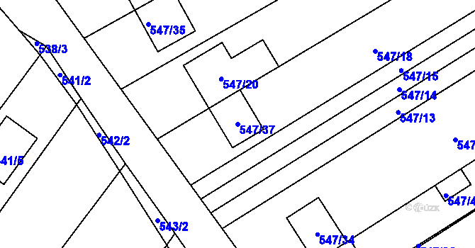 Parcela st. 547/37 v KÚ Unkovice, Katastrální mapa