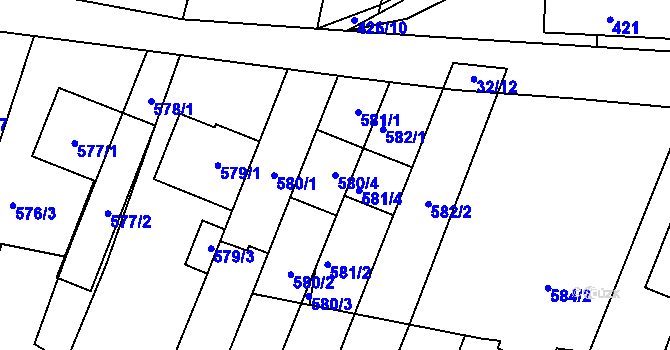 Parcela st. 580/4 v KÚ Unkovice, Katastrální mapa