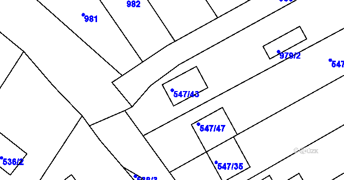Parcela st. 547/43 v KÚ Unkovice, Katastrální mapa