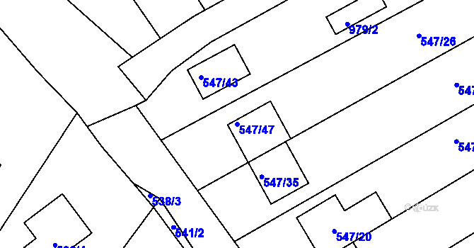 Parcela st. 547/47 v KÚ Unkovice, Katastrální mapa