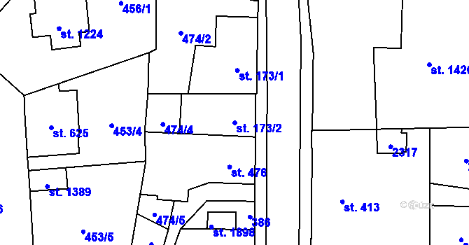 Parcela st. 173/2 v KÚ Úpice, Katastrální mapa
