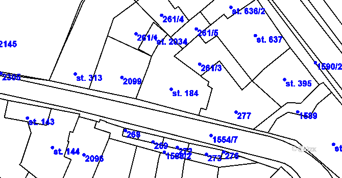 Parcela st. 184 v KÚ Úpice, Katastrální mapa