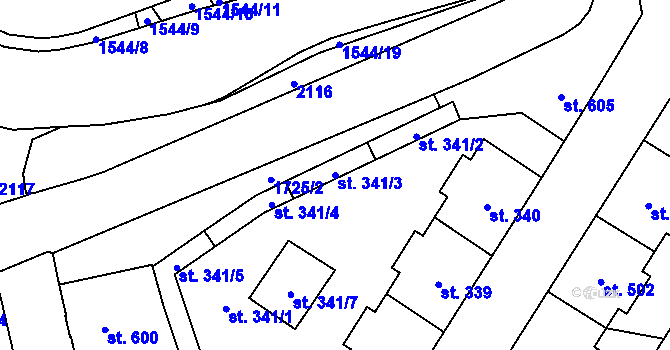 Parcela st. 341/3 v KÚ Úpice, Katastrální mapa