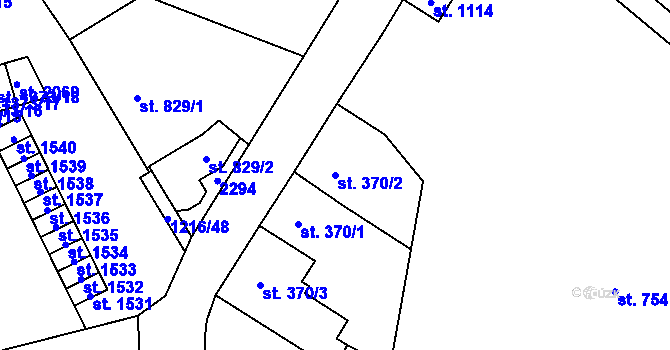 Parcela st. 370/2 v KÚ Úpice, Katastrální mapa