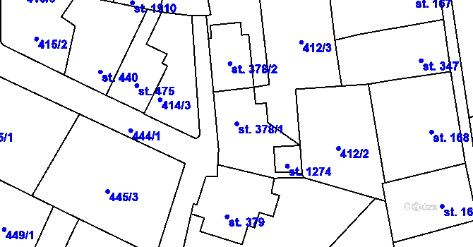 Parcela st. 378/1 v KÚ Úpice, Katastrální mapa