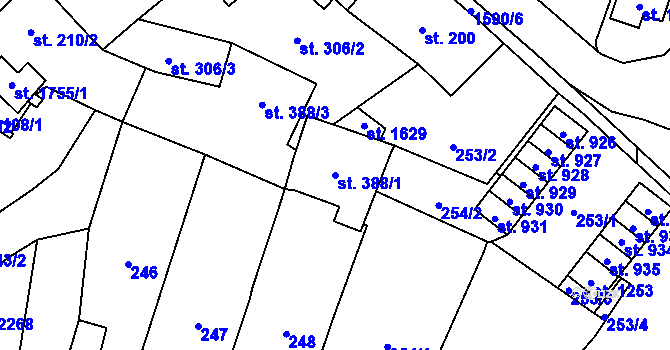 Parcela st. 388/1 v KÚ Úpice, Katastrální mapa