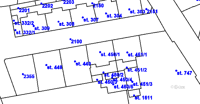 Parcela st. 450/1 v KÚ Úpice, Katastrální mapa