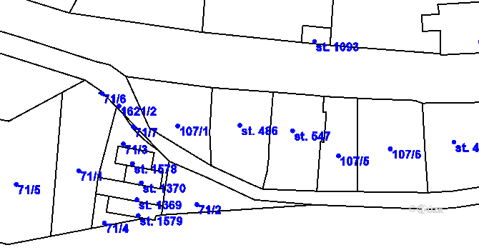 Parcela st. 486 v KÚ Úpice, Katastrální mapa