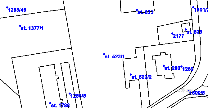 Parcela st. 523/1 v KÚ Úpice, Katastrální mapa