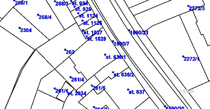 Parcela st. 636/1 v KÚ Úpice, Katastrální mapa