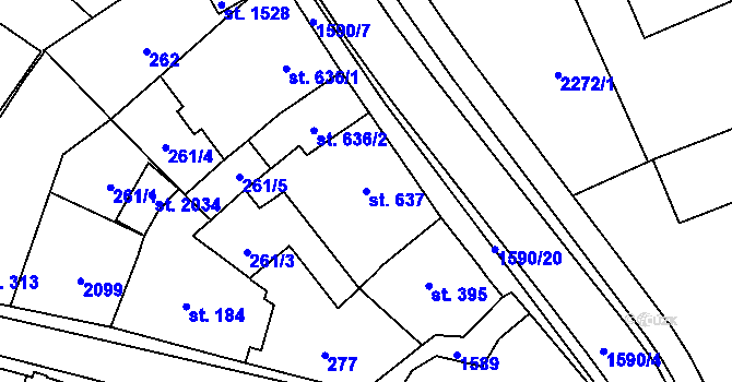 Parcela st. 637 v KÚ Úpice, Katastrální mapa