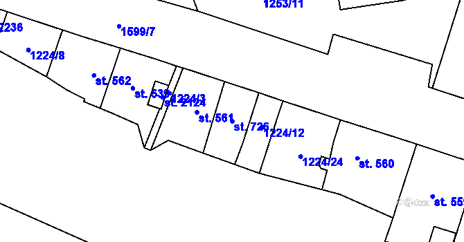 Parcela st. 726 v KÚ Úpice, Katastrální mapa