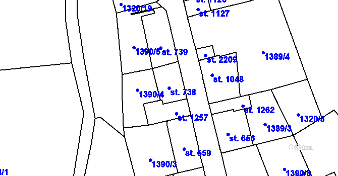 Parcela st. 738 v KÚ Úpice, Katastrální mapa