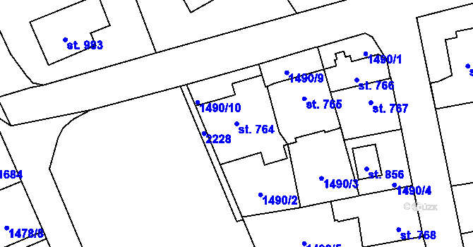 Parcela st. 764 v KÚ Úpice, Katastrální mapa