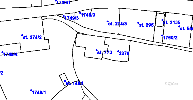 Parcela st. 773 v KÚ Úpice, Katastrální mapa