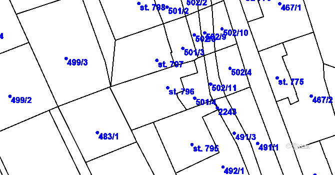 Parcela st. 796 v KÚ Úpice, Katastrální mapa