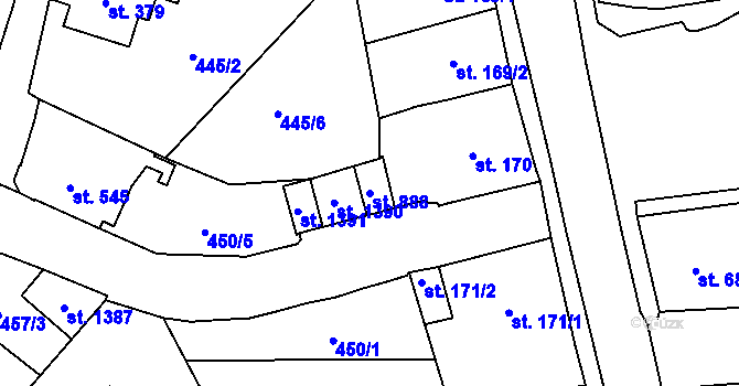 Parcela st. 888 v KÚ Úpice, Katastrální mapa