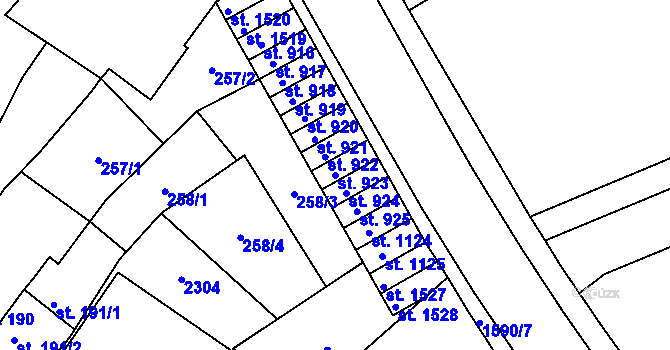 Parcela st. 923 v KÚ Úpice, Katastrální mapa