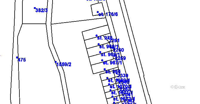 Parcela st. 968/1 v KÚ Úpice, Katastrální mapa