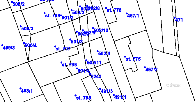 Parcela st. 502/4 v KÚ Úpice, Katastrální mapa