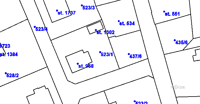 Parcela st. 523/1 v KÚ Úpice, Katastrální mapa
