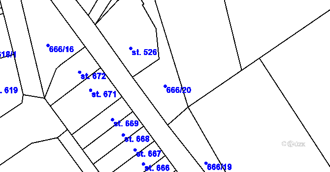 Parcela st. 666/20 v KÚ Úpice, Katastrální mapa
