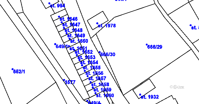 Parcela st. 666/30 v KÚ Úpice, Katastrální mapa