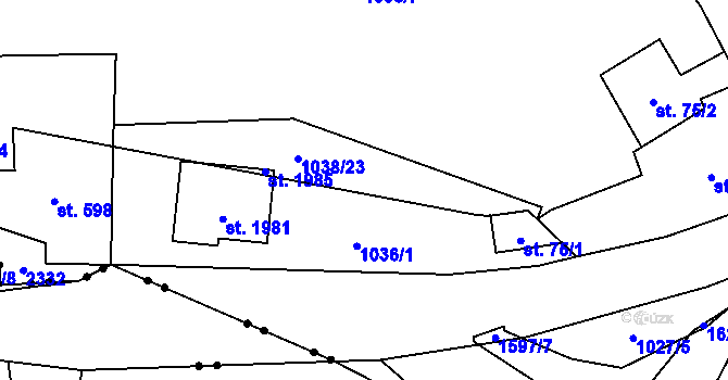 Parcela st. 1036/7 v KÚ Úpice, Katastrální mapa