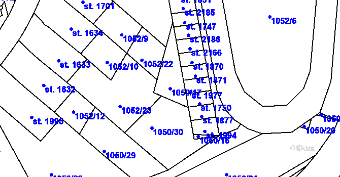 Parcela st. 1050/17 v KÚ Úpice, Katastrální mapa