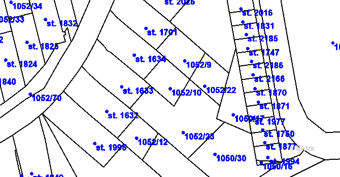 Parcela st. 1052/10 v KÚ Úpice, Katastrální mapa