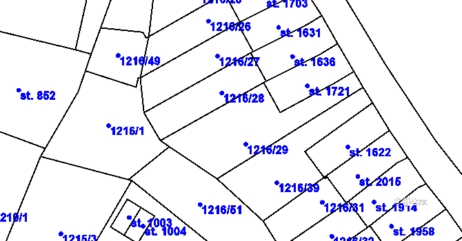 Parcela st. 1216/38 v KÚ Úpice, Katastrální mapa