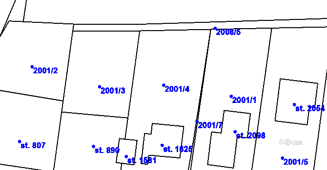 Parcela st. 2001/4 v KÚ Úpice, Katastrální mapa