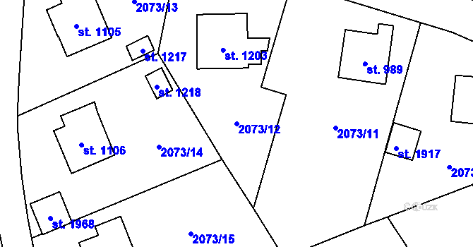 Parcela st. 2073/12 v KÚ Úpice, Katastrální mapa