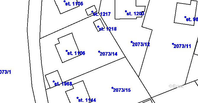 Parcela st. 2073/14 v KÚ Úpice, Katastrální mapa