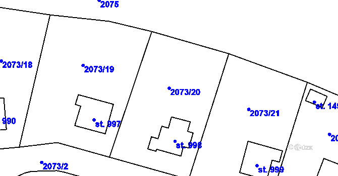 Parcela st. 2073/20 v KÚ Úpice, Katastrální mapa