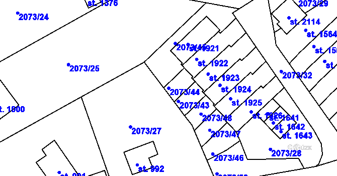 Parcela st. 2073/44 v KÚ Úpice, Katastrální mapa