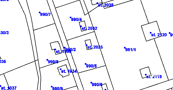 Parcela st. 2025 v KÚ Úpice, Katastrální mapa
