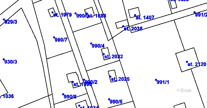 Parcela st. 2032 v KÚ Úpice, Katastrální mapa