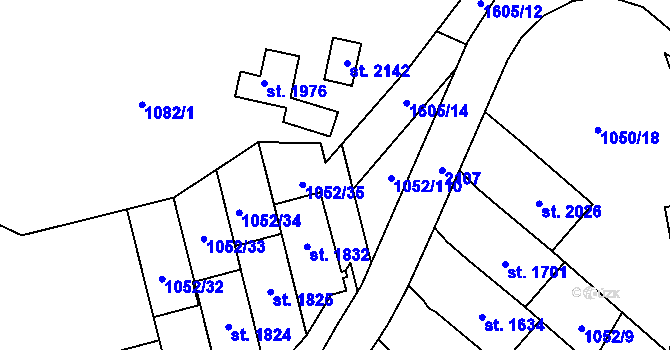 Parcela st. 1605/11 v KÚ Úpice, Katastrální mapa