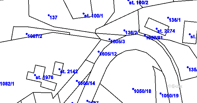 Parcela st. 1605/12 v KÚ Úpice, Katastrální mapa