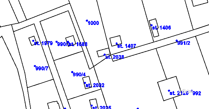 Parcela st. 2038 v KÚ Úpice, Katastrální mapa