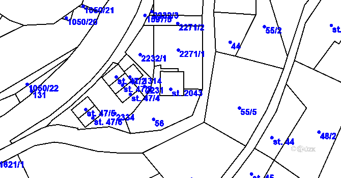 Parcela st. 2043 v KÚ Úpice, Katastrální mapa