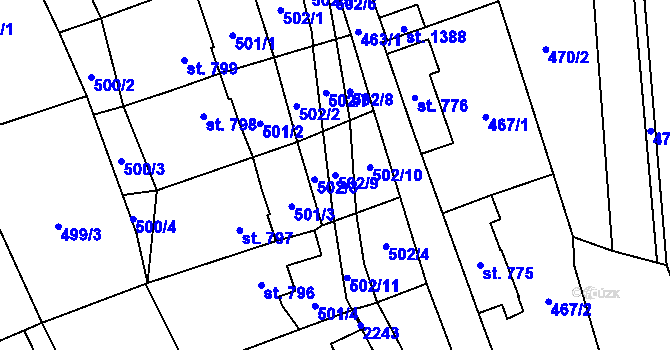 Parcela st. 502/9 v KÚ Úpice, Katastrální mapa