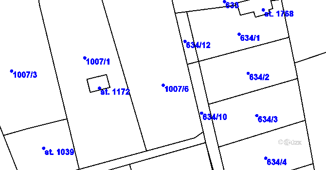 Parcela st. 1007/6 v KÚ Úpice, Katastrální mapa