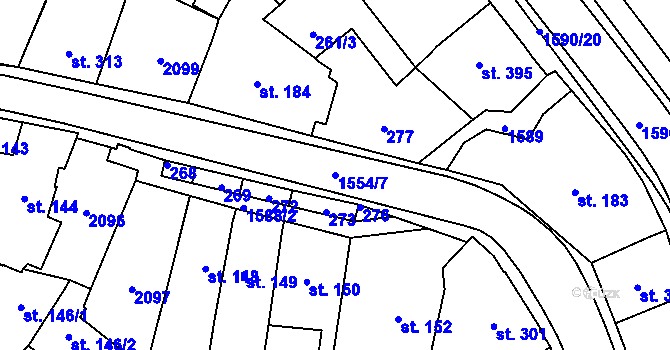 Parcela st. 1554/7 v KÚ Úpice, Katastrální mapa