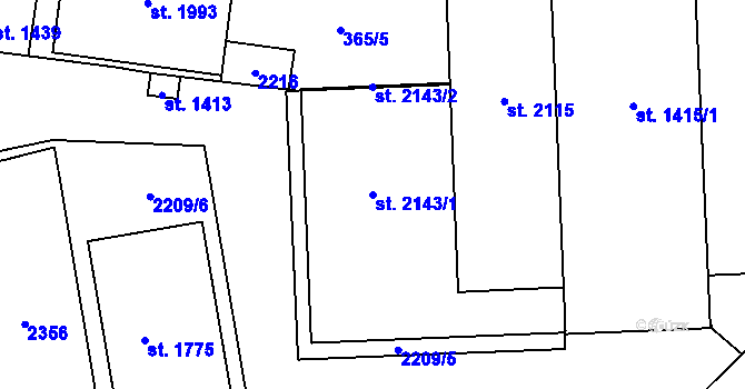 Parcela st. 2143/1 v KÚ Úpice, Katastrální mapa