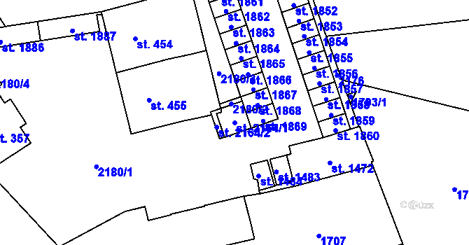 Parcela st. 2164/1 v KÚ Úpice, Katastrální mapa